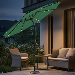 Sundaze Green 2.7M  Round Garden Parasol Umbrella Outdoor Patio Solar Led Lights Crank Tilt With Base - thumbnail 1
