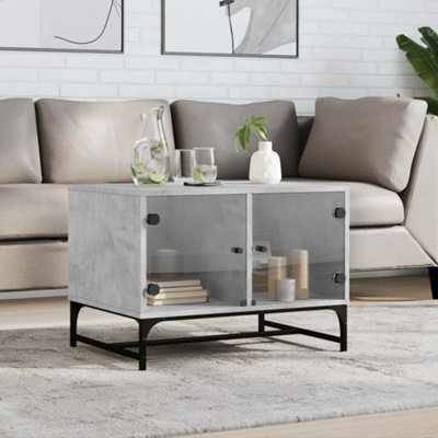 Berkfield Coffee Table With Glass Doors Concrete Grey 68.5X50X50 Cm - image 1