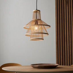 Luminosa Lighting Luminosa Minato Single Pendant Ceiling Lamp, Natural Bamboo, Matt Black - thumbnail 4