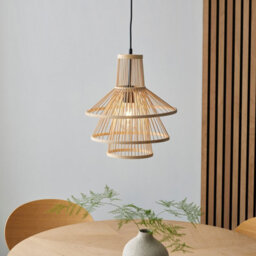 Luminosa Lighting Luminosa Minato Single Pendant Ceiling Lamp, Natural Bamboo, Matt Black - thumbnail 5