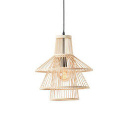 Luminosa Lighting Luminosa Minato Single Pendant Ceiling Lamp, Natural Bamboo, Matt Black