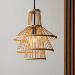 Luminosa Lighting Luminosa Minato Single Pendant Ceiling Lamp, Natural Bamboo, Matt Black - thumbnail 2
