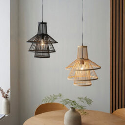 Luminosa Lighting Luminosa Minato Single Pendant Ceiling Lamp, Natural Bamboo, Matt Black - thumbnail 3