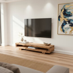 L170Xw44Xh25Cm Viot Low Solid Wood Chunky Tv Unit Dark Oak Colour - thumbnail 7