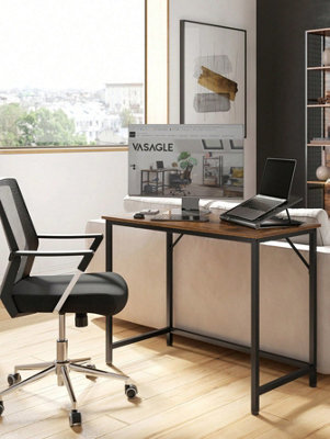 Songmics Vasagle Computer Desk, Writing Desk, Small Office Table, Simple Assembly, Steel, Industrial Design, Rustic Brown And Black - image 1