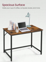 Songmics Vasagle Computer Desk, Writing Desk, Small Office Table, Simple Assembly, Steel, Industrial Design, Rustic Brown And Black - thumbnail 5
