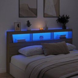 Berkfield Headboard Cabinet With Led Sonoma Oak 200X17X102 Cm - thumbnail 4