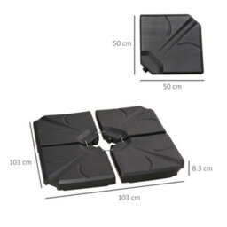 Outsunny Set Of 4 Banana Parasol Base Stand Water Or Sand Filled Weights, Black - thumbnail 3