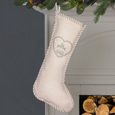 Dibor Grey Piped Chambray Xmas Gift Decoration Christmas Stocking For Kids - image 1