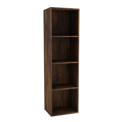 Urbn-Living Urbnliving Height 106Cm 4 Shelf Wooden Bookcase Shelving Colour Rustic Brown Display Storage Shelf Unit Shelves - image 1