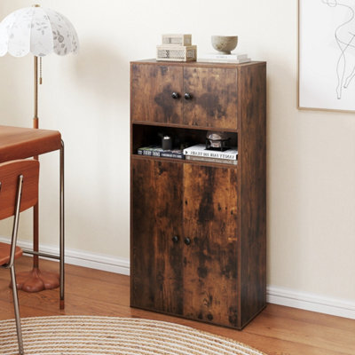 Brown 111 Cm Tall Bookcase 4-Tier Modern Storage Organizer With 4 Doors - image 1