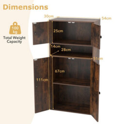 Brown 111 Cm Tall Bookcase 4-Tier Modern Storage Organizer With 4 Doors - thumbnail 2
