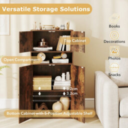 Brown 111 Cm Tall Bookcase 4-Tier Modern Storage Organizer With 4 Doors - thumbnail 3
