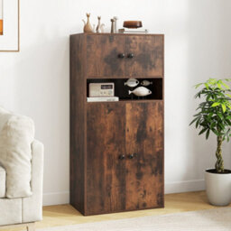 Brown 111 Cm Tall Bookcase 4-Tier Modern Storage Organizer With 4 Doors - thumbnail 6