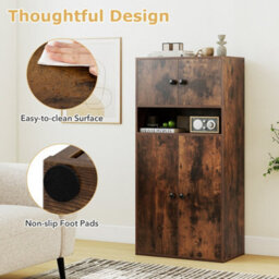 Brown 111 Cm Tall Bookcase 4-Tier Modern Storage Organizer With 4 Doors - thumbnail 4