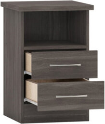 Seconique Nevada Bedside 2 Drawer In Black Wood Grain Effect Metal Runners Handles - thumbnail 2