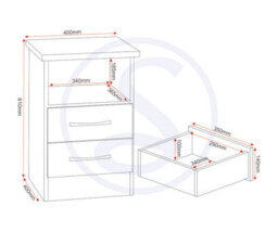Seconique Nevada Bedside 2 Drawer In Black Wood Grain Effect Metal Runners Handles - thumbnail 6