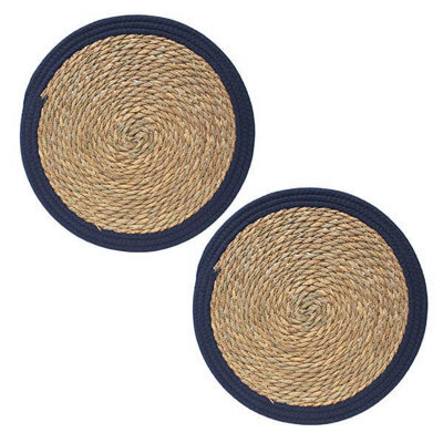 Leaf & Loom Set Of 2 Navy Seagrass With Polyester Border Mats - image 1