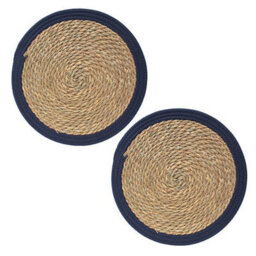 Leaf & Loom Set Of 2 Navy Seagrass With Polyester Border Mats - thumbnail 1