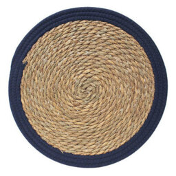 Leaf & Loom Set Of 2 Navy Seagrass With Polyester Border Mats - thumbnail 2