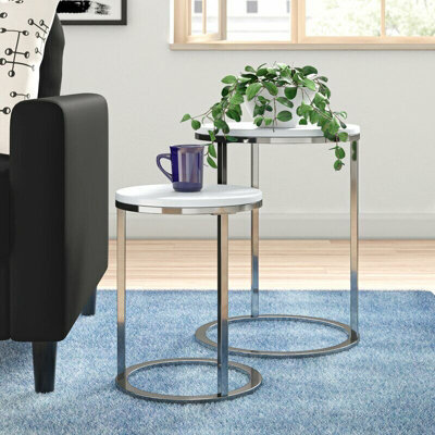 Aspect Furniture Paloma Set Of 2 Round Nesting Tables, Glossy White Tops And Chrome Base - image 1
