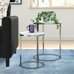 Aspect Furniture Paloma Set Of 2 Round Nesting Tables, Glossy White Tops And Chrome Base - thumbnail 1