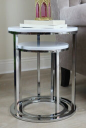 Aspect Furniture Paloma Set Of 2 Round Nesting Tables, Glossy White Tops And Chrome Base - thumbnail 5