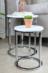 Aspect Furniture Paloma Set Of 2 Round Nesting Tables, Glossy White Tops And Chrome Base - thumbnail 4