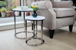 Aspect Furniture Paloma Set Of 2 Round Nesting Tables, Glossy White Tops And Chrome Base - thumbnail 3
