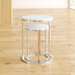 Aspect Furniture Paloma Set Of 2 Round Nesting Tables, Glossy White Tops And Chrome Base - thumbnail 2