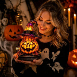 Amorly Witch Hat Lamp, Gothic Witch Hat Night Light Halloween Night Light, Usb Powered, Table Lamp For Bedroom, Bookshelf, Mantel - thumbnail 7