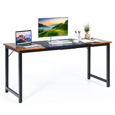 Costway Wooden Computer Desk Metal Frame Industrial Writing Workstation Pc Laptop Table - image 1