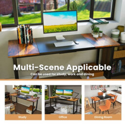 Costway Wooden Computer Desk Metal Frame Industrial Writing Workstation Pc Laptop Table - thumbnail 3