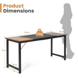 Costway Wooden Computer Desk Metal Frame Industrial Writing Workstation Pc Laptop Table - thumbnail 2