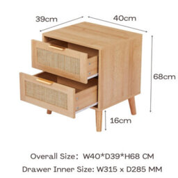 Bedside Table Set Of 2,  Rattan Chest Of 2 Drawers - Natural - thumbnail 6