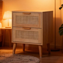 Bedside Table Set Of 2,  Rattan Chest Of 2 Drawers - Natural