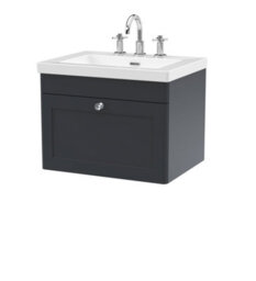 Balterley Swynnerton Traditional 1 Drawer Wall Hung Vanity Unit With Fireclay Basin, Dark Grey, 600mm - thumbnail 1