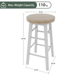 Lassic Chef Vida Wooden Revolving White Bar Stool - Set Of 2 - thumbnail 2