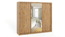 Arte Bono Sliding Door Wardrobe With Centre Mirror - Spacious Bedroom Storage In Oak Artisan - W2500mm X H2150mm X D620mm - thumbnail 1