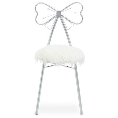 Orsina Silver Bow Faux Chair, Backrest Indoor Chair, Easy To Clean Decor Fur Chair - image 1