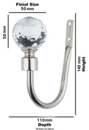 A.unique Home Pair Of Gem Crystal Ball Metal Holdbacks With Fittings - Brushed Steel - thumbnail 4