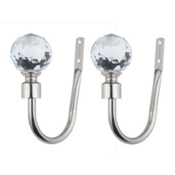 A.unique Home Pair Of Gem Crystal Ball Metal Holdbacks With Fittings - Brushed Steel - thumbnail 2