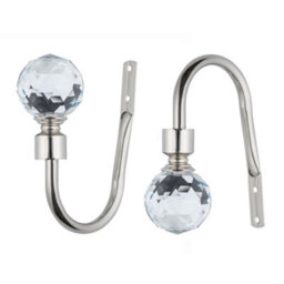 A.unique Home Pair Of Gem Crystal Ball Metal Holdbacks With Fittings - Brushed Steel - thumbnail 3