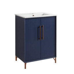 Homestylestore Navy Blue 610mm Bathroom Vanity Unit With Basin And Brushed Copper T Bar Handle - thumbnail 1
