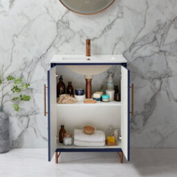 Homestylestore Navy Blue 610mm Bathroom Vanity Unit With Basin And Brushed Copper T Bar Handle - thumbnail 2