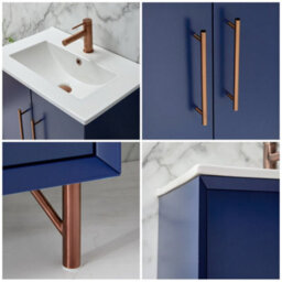 Homestylestore Navy Blue 610mm Bathroom Vanity Unit With Basin And Brushed Copper T Bar Handle - thumbnail 3