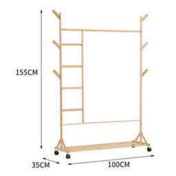 Living And Home Bamboo Clothes Rail Shoe Clothing Organizer Coat Hanging Rack With Bottom Shelf And Wheels - thumbnail 5