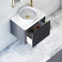 Royal Bathrooms Avenza 600mm Matt Obsidian Black Wall Hung Bathroom Countertop Vanity Unit 1 Drawer With Round Basin - thumbnail 5