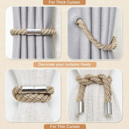 6 Pack Magnetic Curtain Tiebacks Modern Simple Style Drape Tie Backs Convenient Decorative Weave Rope Curtain Holdbacks(Khaki) - thumbnail 5