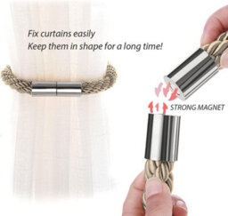 6 Pack Magnetic Curtain Tiebacks Modern Simple Style Drape Tie Backs Convenient Decorative Weave Rope Curtain Holdbacks(Khaki) - thumbnail 4